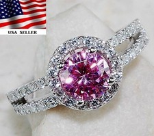 2CT Treated Pink Sapphire  Topaz 925 Solid Sterling Silver Ring Jewelry Sz 9