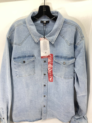 Frye Denim Shirt Men Size XL Light Blue Button Long Sleeve Stretch Casual NWT