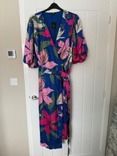 Joanna Hope wrap belted dress size 26. Multi print blue, short sleeves v neck