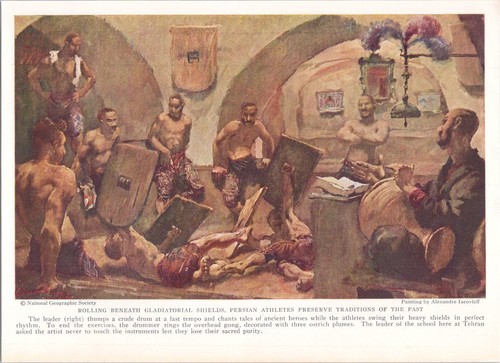 1936 Magazine Print Art Persian Gladiatorial Shield Training