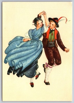 Postcard Couple in Traditional Austrian Folk Costumes South Tyrol by Maria Rehm