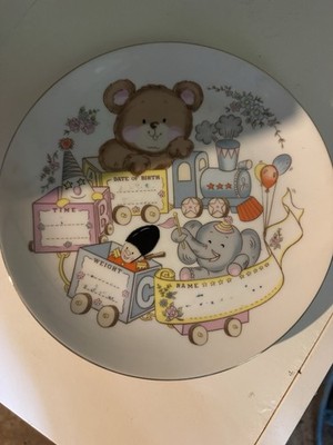 Avon Decorative Personalized Baby Birth Record Keepsake Plate, Animals Theme