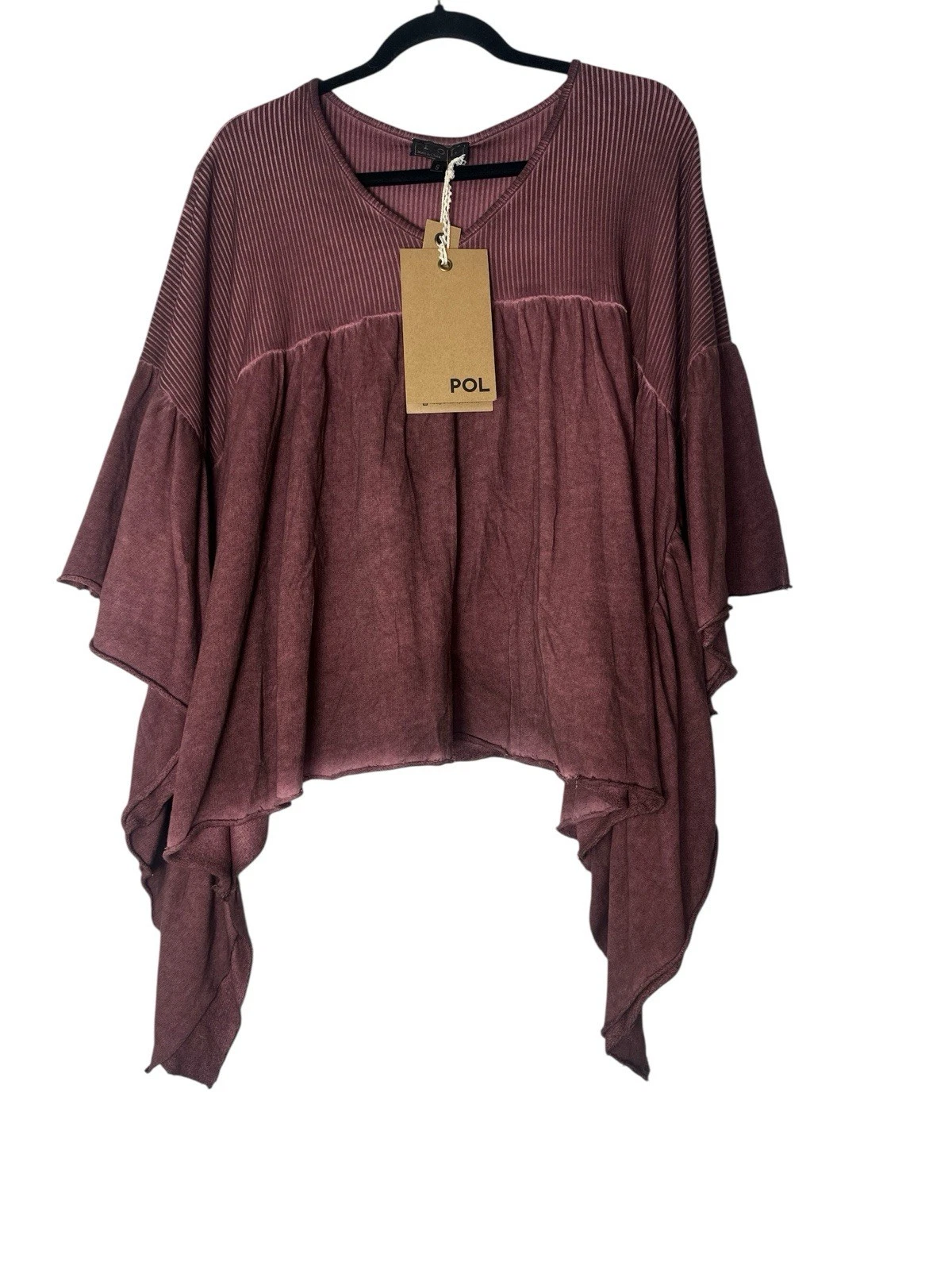 POL Top Women’s Small Oversized Boho Poncho Style Burgundy Resort Beach New