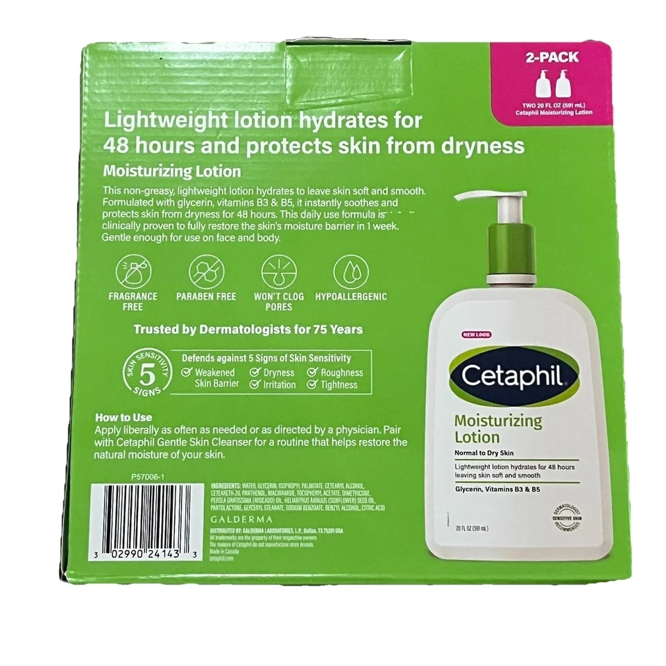 Cetaphil Moisturizing Lotion 2-Pack 20oz Sensitive Dry Normal Skin - Image 2 of 2