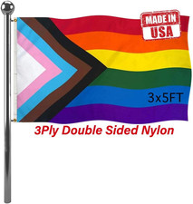 Inclusive Progress Pride Rainbow Flags 3X5 Outdoor- Heavy Duty Nylon LGBTQ Rainb