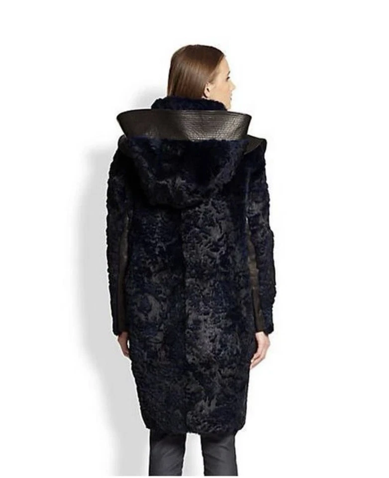 Abrigo Helmut Lang Fontana Azul Piel de Conejo Piel de Cordero Cuero SP Pasarela Parka Anorak Foto 4 de 4