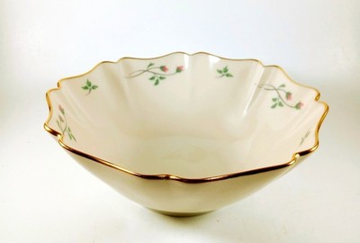 Lennox Rose Manor Bowl Fine Ivory Porcelain w/Pink Roses 24Karat Gold Trim 8'' Wi