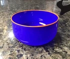 Vintag MURANO Blown Glass Bowl Cobalt Blue & Florescent Orange SIGNED 1987 ITALY