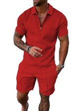 M Red Mens Short Sets 2 Piece Outfits Fashion Summer Tracksuits Casual Set Po...
