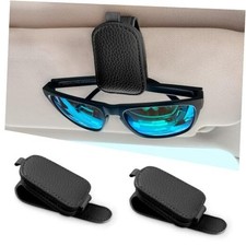 2 Pack Sunglass Holder for Car, Magnetic Leather Sunglasses Holder 2 PCS Black