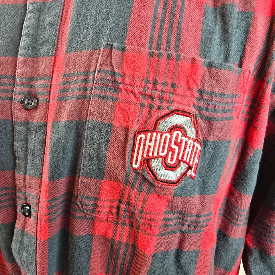 Ohio State Buckeyes Flannel Shirt Men XL Red Gray Plaid Button Up Casual College - Image 3 of 4