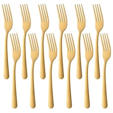 12 Pack 7-Inch Gold Stainless Steel Dinner Forks Dessert Fork Cutlery