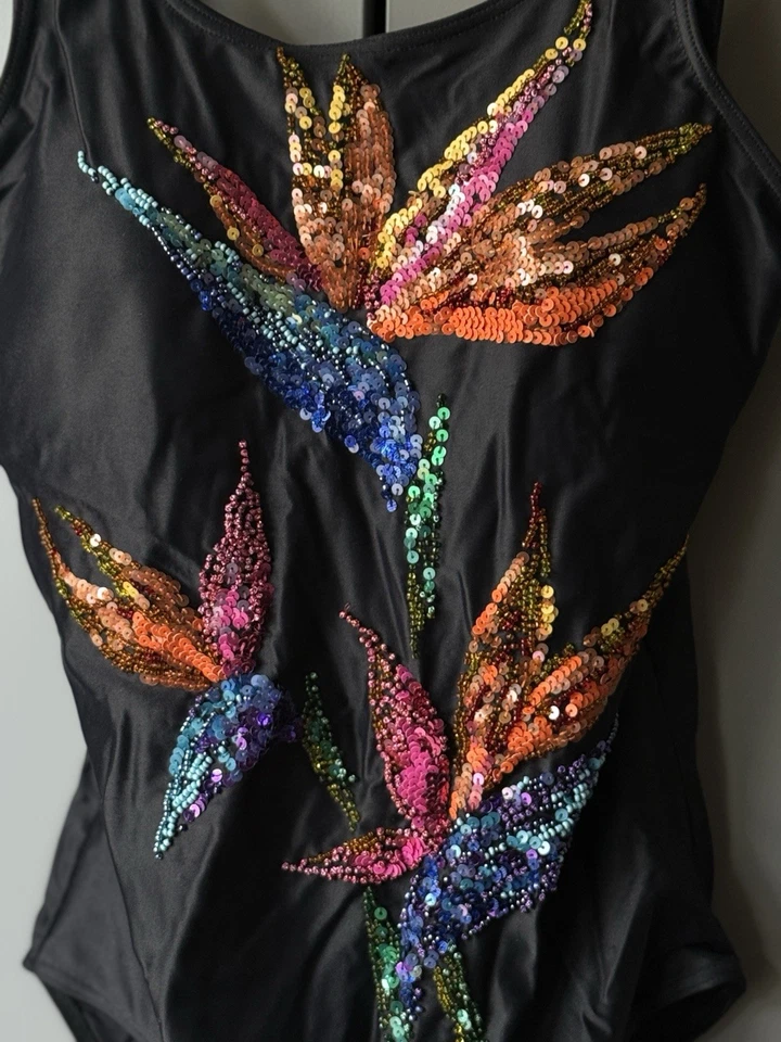 Michael Simon 黑色连体泳衣亮片天堂鸟 - 8 码 — 第 4/4 张图片