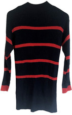 Womens M&S Lightweight Jumper Dress Navy/Red Stripe Size Sm Uk 8-10 Long Sleeve