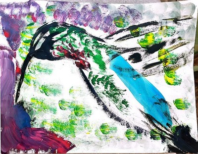 Hummingbird Unique Abstract Expressionism Wall Art Canvas Board 11x14
