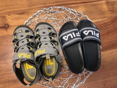 FILA Jungen Sandalen + Badelatschen EU 35 grau/schwarz/gelb Klett rutschfest