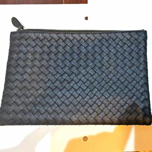 Bottega Veneta Intrecciato Black Leather Zip Document Case Portfolio Made Italy