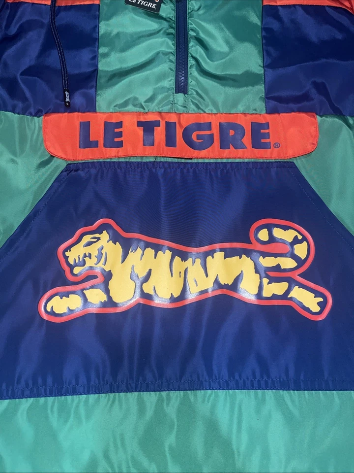 Le TIGRE Jacket Windbreaker Green Red Blue Nylon Hoodie Anorak Men’s Size M - Image 4 of 4
