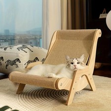 Wooden Cat Lounge Chair and Scratching Hammock, Modern Indoor Cat Furniture