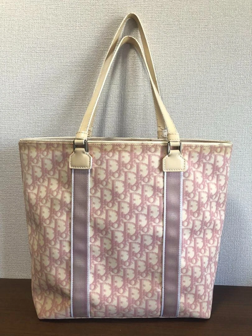 Sac fourre tout Christian Dior trotteur toile cuir sac bandoulière rose occasion Japon