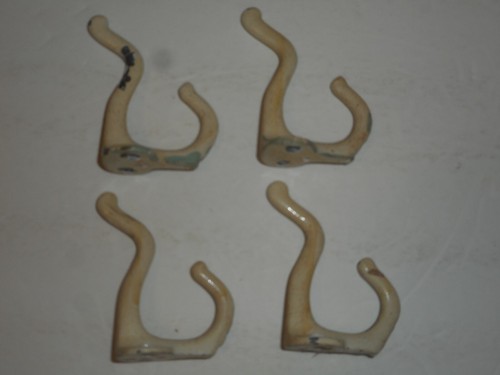 Vintage Cast Iron Double Coat Hooks 4 Wall Door Hat 3" x 2 1/2" Original Paint - Picture 7 of 24