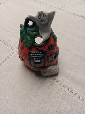Halloween Vintage Ceramic Pumpkin Ghost Tea light Display House
