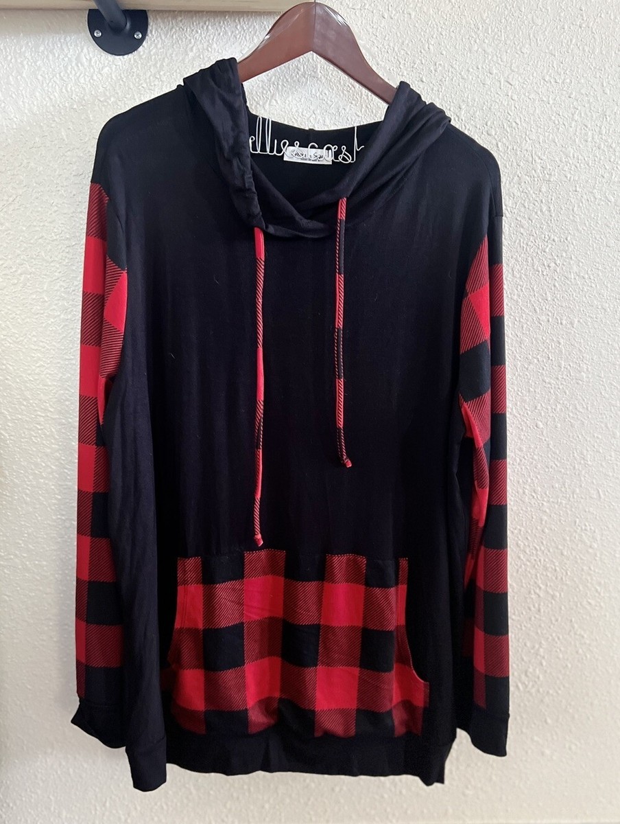 Women's Red/Black Buffalo Check Pullover Hoodie Tunic Size: 1X