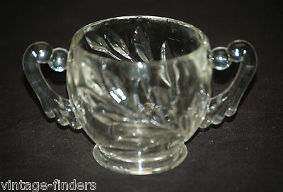 Willow Clear Indiana Glass Open Sugar Bowl Leaf Design Pressed Clear Vintage