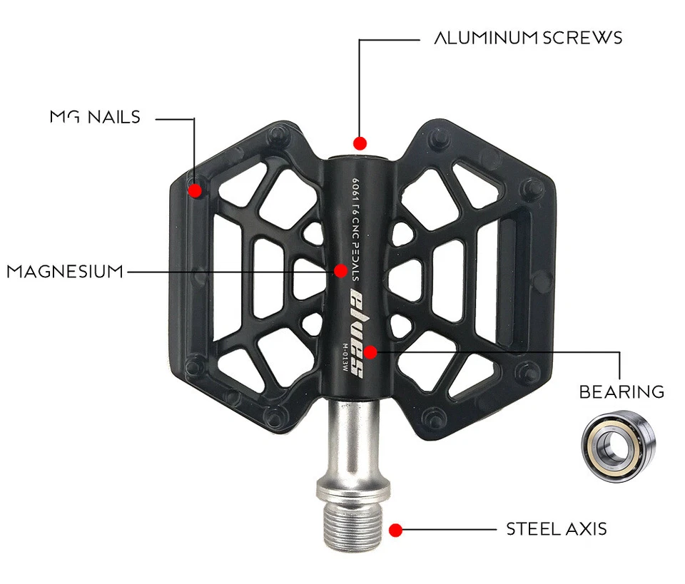 Magnesium Road MTB Mountain Bike XC Bicycle Pedal Flat Cycling Pedals Black - Image 4 of 4