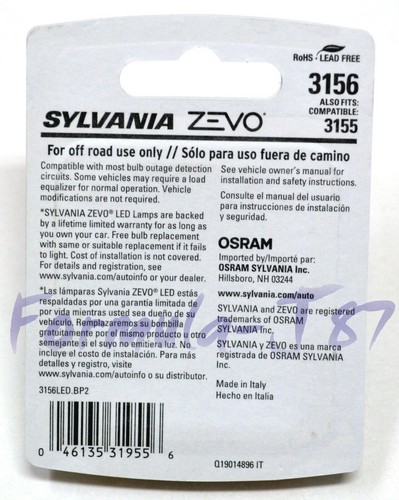 Sylvania ZEVO LED Light 3156 White 6000K Two Bulbs Back Up Reverse Replace Lamp - Picture 3 of 12