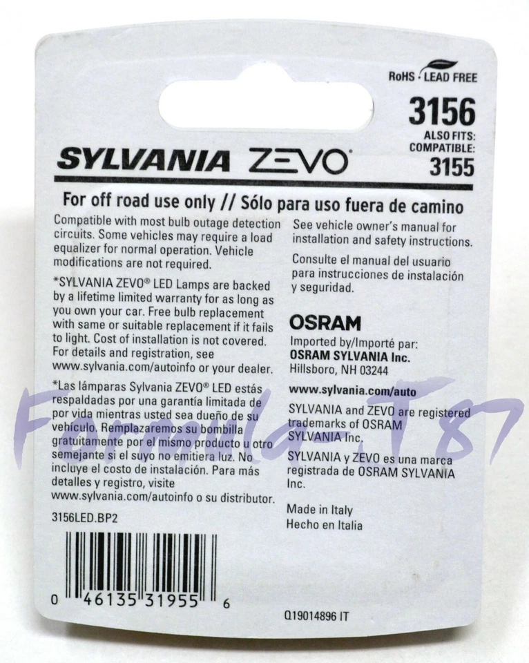 Sylvania ZEVO LED Light 3156 White 6000K Two Bulbs Back Up Reverse Replace Lamp - Image 3 of 4