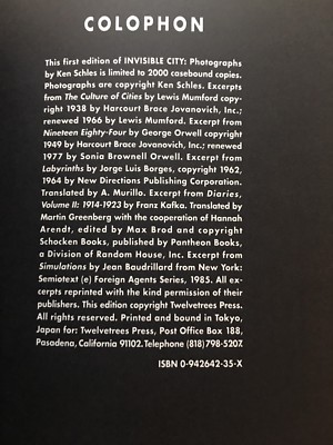 SIGNED Ken Schles Invisible City 1988 1 Of 2000 Copies NF/NF SIGNED Ken Schles Invisible City 1988 1 Of 2000 Copies NF/NF
