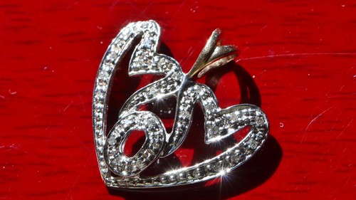 10k multi tone gold pendant 0.87" natural diamond mom heart charm 2.30g N3518 - Picture 18 of 21