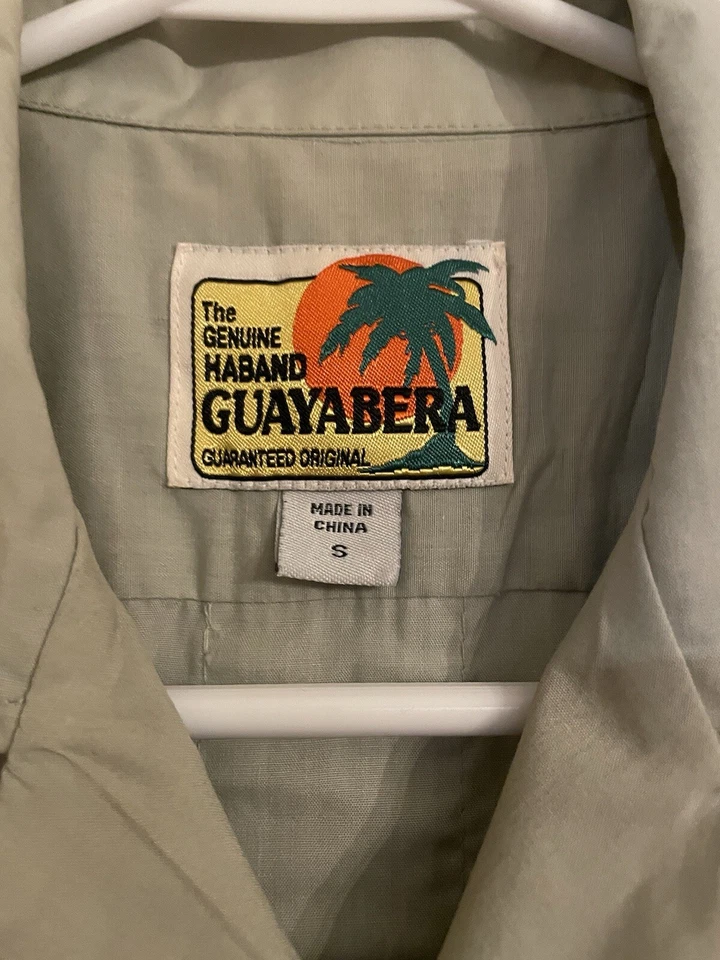 Vintage HABAND Guayabera Shirt Men's Small Sage Green Cuban Mexican Embroidered - Image 2 of 4
