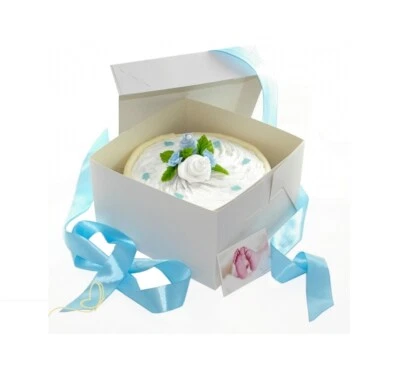 DUBISTDA.DE Windeltorte blau in CAKEBOX für Baby Junge blau - Geschenk zur Geburt Babyparty