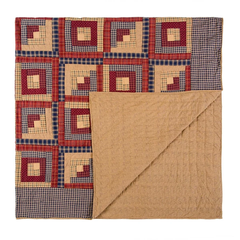 Millsboro Luxury King Quilt Country Log Cabin Patchwork Burgundy Khaki Navy - Image 4 of 4