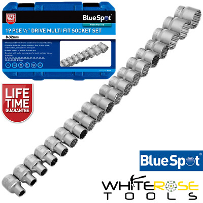 BlueSpot Multi Fit Socket Set 1/2'' Drive 19pc 8-32mm Hex Bi-Hex Spline Square