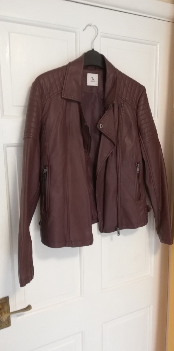 TU by Sainsbury's Ladies burgundy Zipped Leather Look Biker Jacket