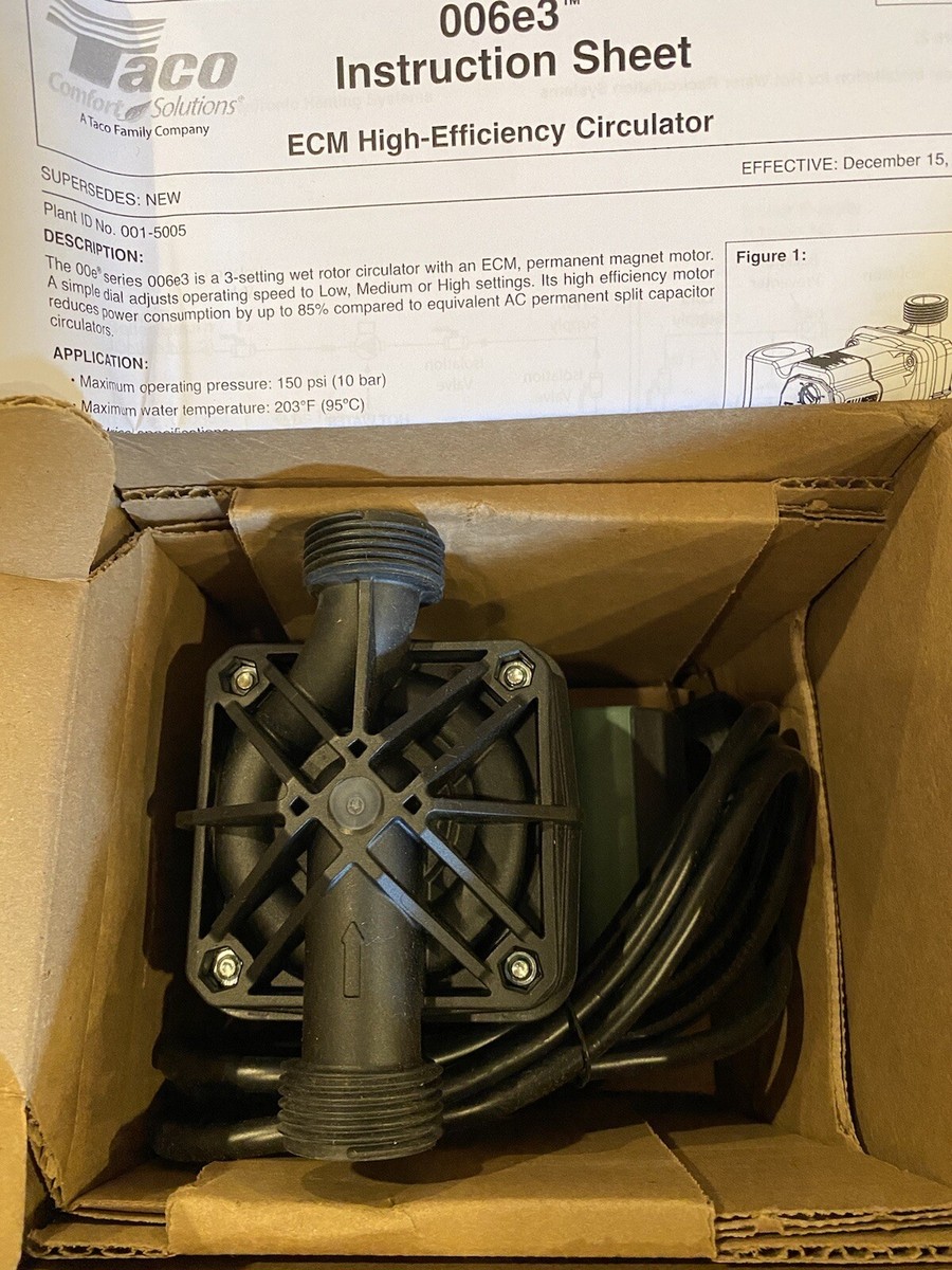 Taco 006e3 ECM High-Efficiency Hot Water Circulation Pump w/ 6 ft. Cord |  eBay