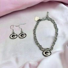 Green Bay Packers Bracelet and Dangle Earrings-Stainless Steel Nickel Free