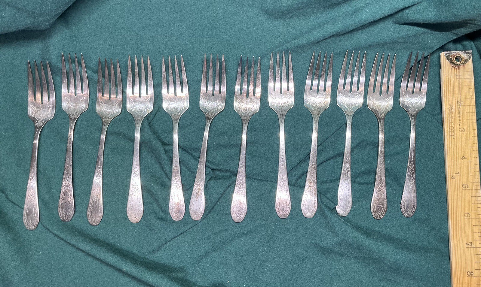 12 Vintage Silver Plate Salad ForksOneida Community Paul Revere