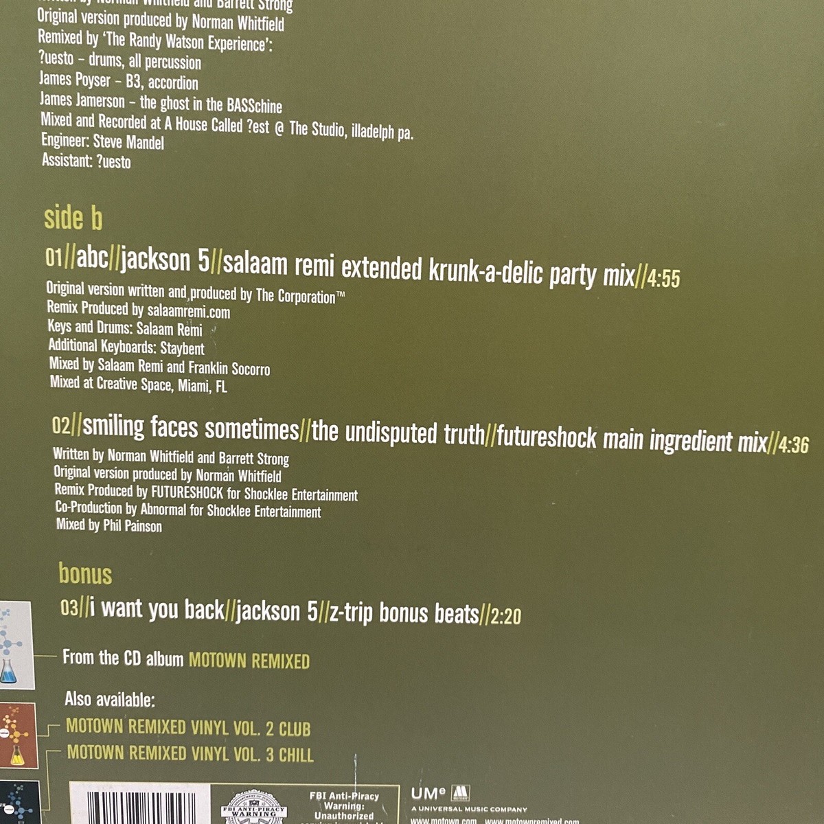 Motown Remixed Vol 1 Hip Hop 2005 Jackson 5 COVER ONLY AS IS Motown Remixed Vol 1 Hip Hop 2005 Jackson 5 COVER ONLY AS IS