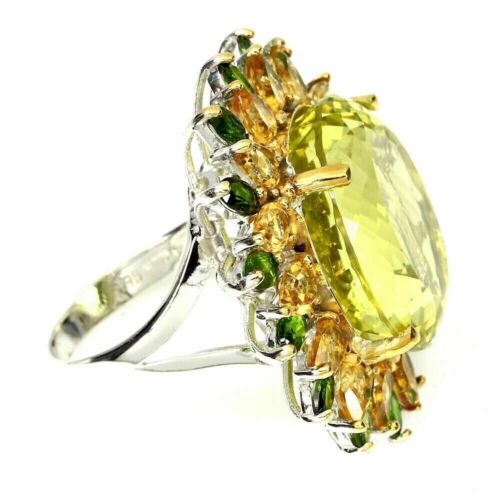 Silver Ring Lemon Quartz Citrine Chrome Diopside Genuine Gems Sterling T 1/2 - Picture 3 of 24