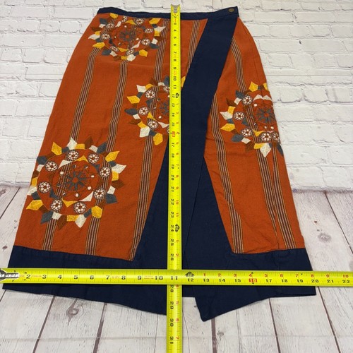 Free People Songbird Wrap Skirt Size Medium Embroidered Midi Boho C008 -6 - Picture 5 of 19