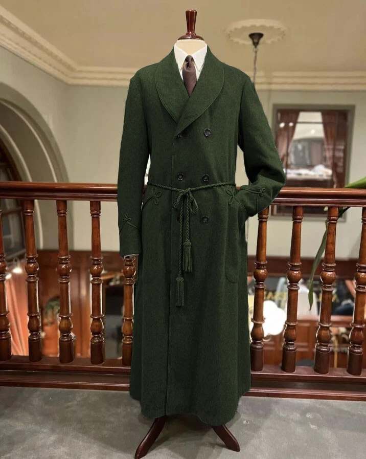 Cashmere Men Smoking Jacket with Belt Prom Party Robe Evening Vintage Overcoat - Image 2 of 4