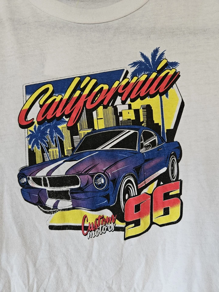 Camiseta De Colección California Custom Motors 1996 Talla XL Blanca Mustang Hot Rod Foto 2 de 3