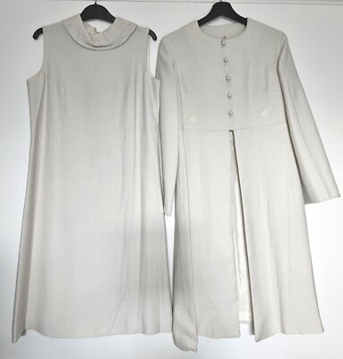 Atemberaubendes Vintage 1960er Jahre Schichtkleid mit Jacke - cremefarben, von Wendy, Größe 12