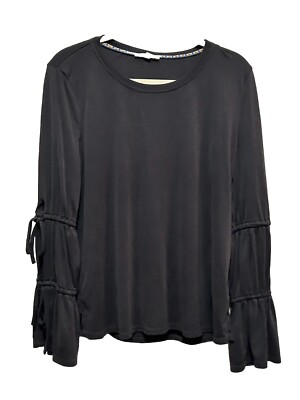 Skies are Blue Top Women s Medium Bell Tie Sleeve Gray Popover Boho Peasant Soft