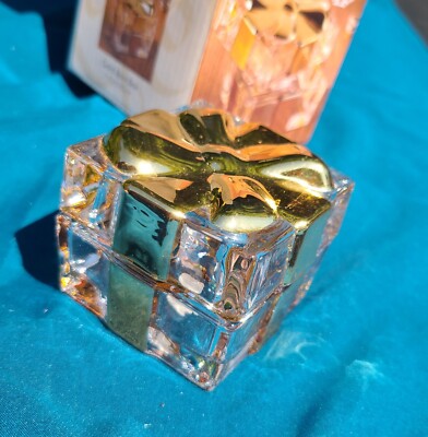 NIB Trinket Box  FITZ & FLOYD Clear Glass With Gold  Bow  2.75'' Tall