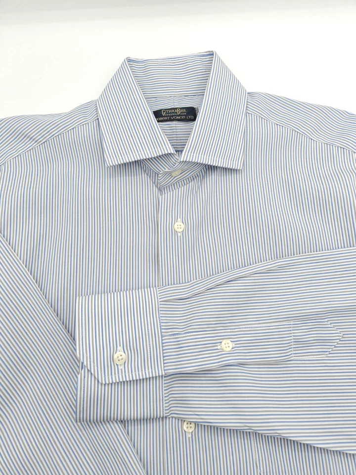 🇺🇲 Camisa de vestir Gitman Bros para hombre azul gris a rayas 100 % algodón 15x34  Foto 2 de 4